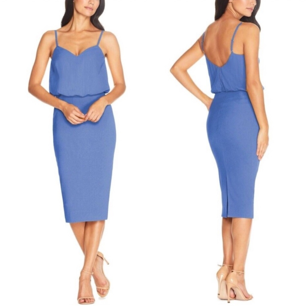 Dress the Population Midi Pencil skirt dress- Blue Jay